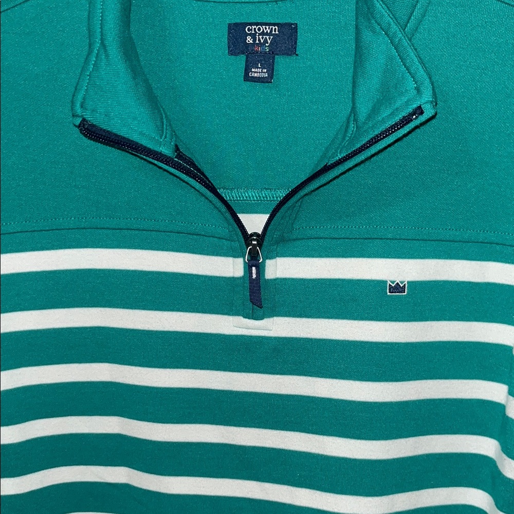 Crown & Ivy Teal and White Striped Kids Sweater